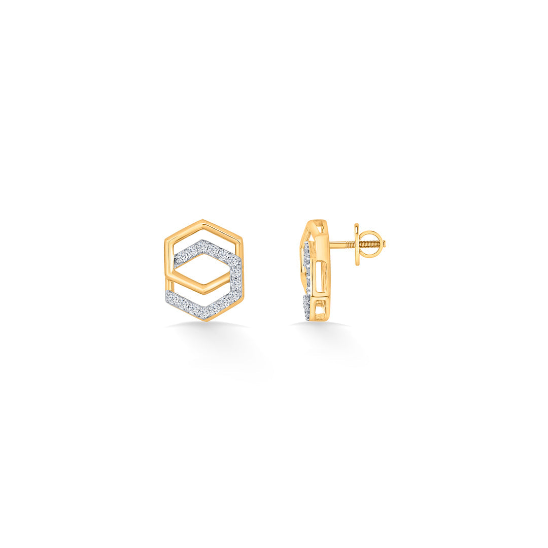 Geo Shine Diamond & Gold Stud Earrings for Women