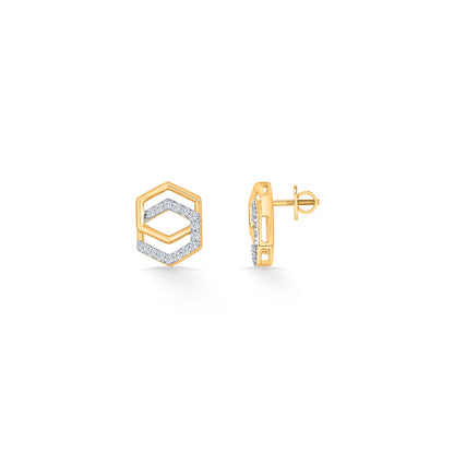 Geo Shine Diamond & Gold Stud Earrings for Women
