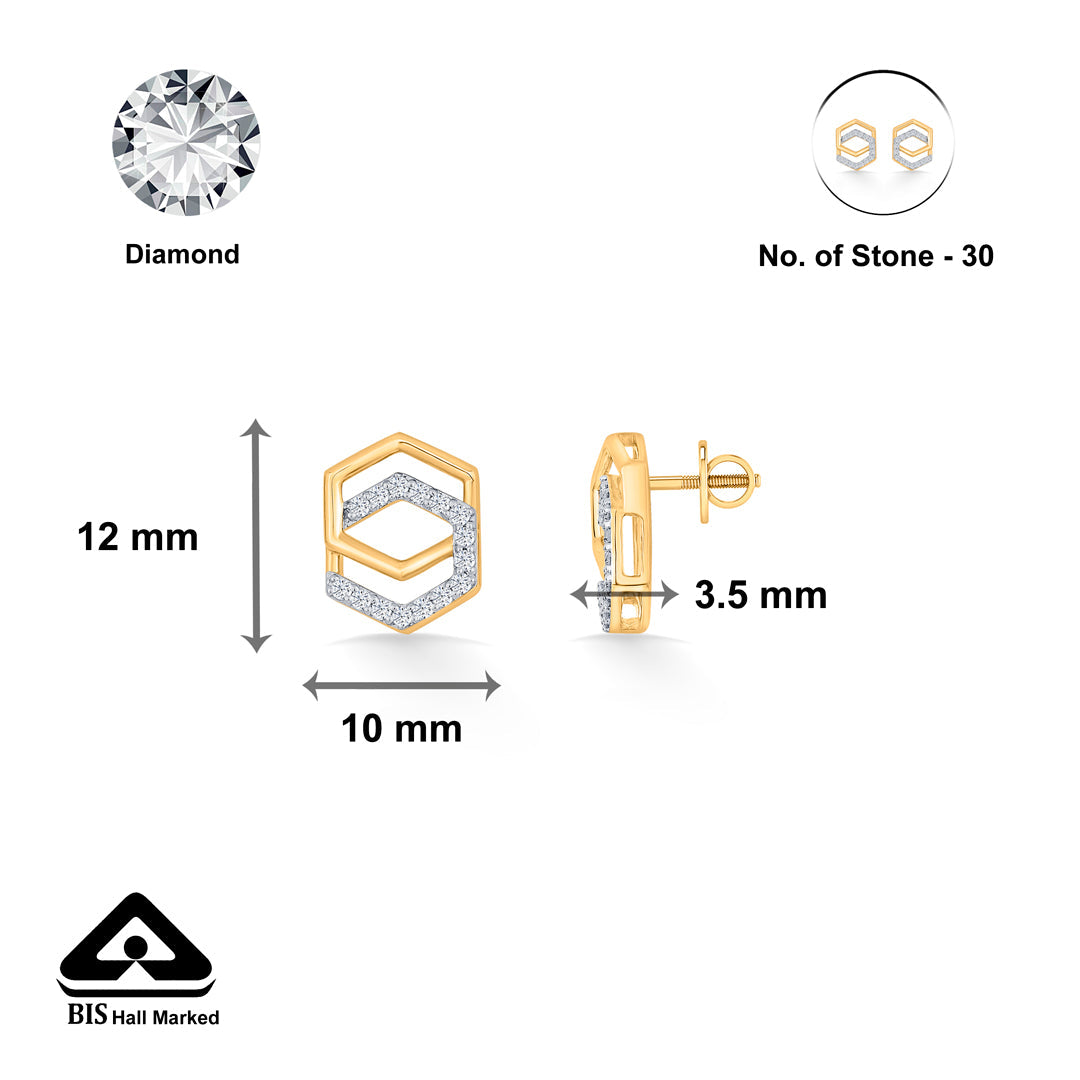 Geo Shine Diamond & Gold Stud Earrings for Women