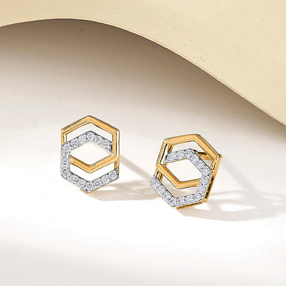 Geo Shine Diamond & Gold Stud Earrings for Women