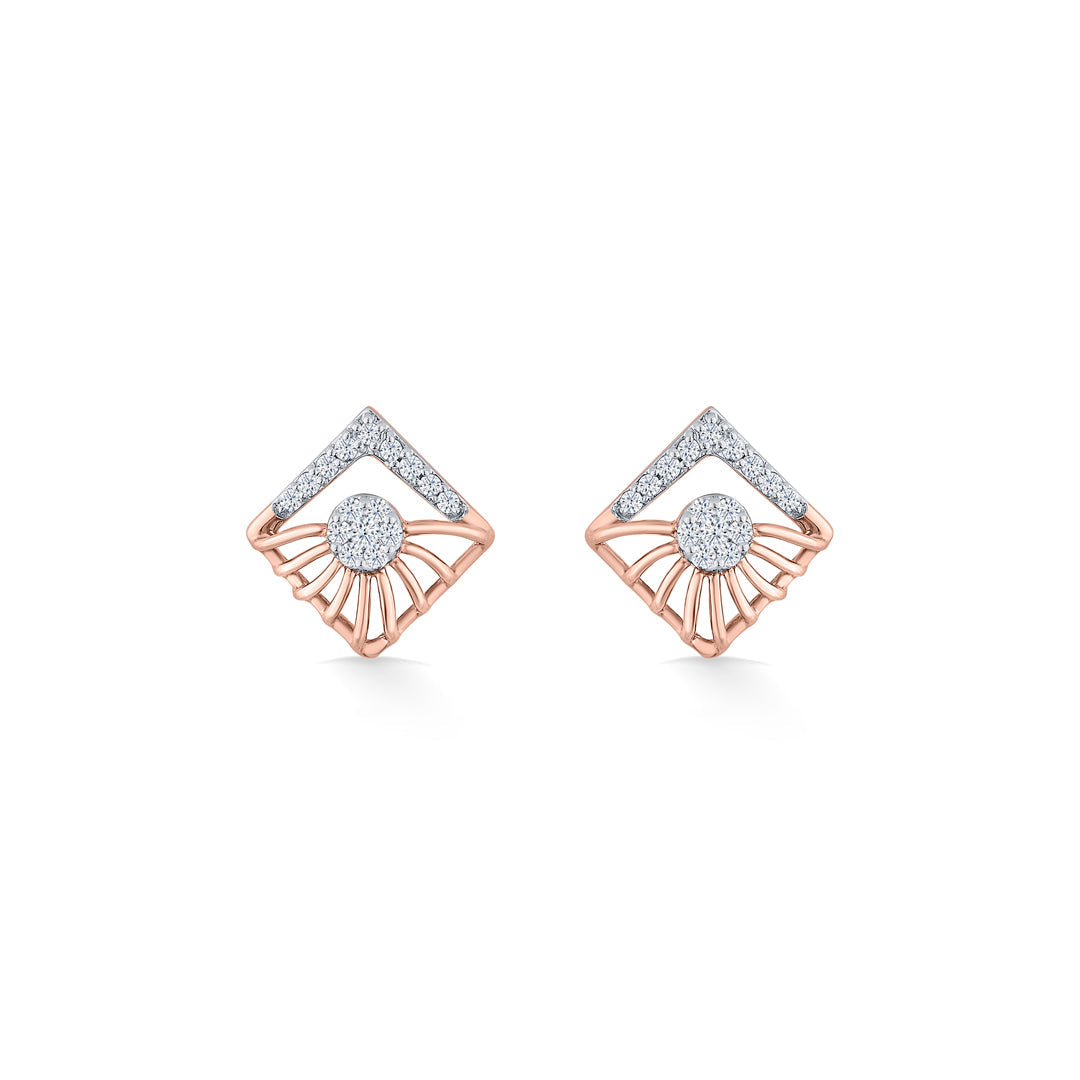 Faceted Cube Diamond & Gold Stud Earrings for Women