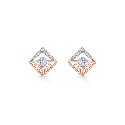 Faceted Cube Diamond & Gold Stud Earrings for Women