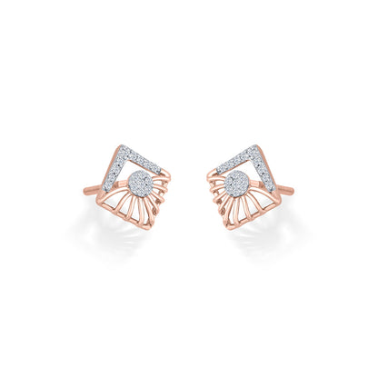Faceted Cube Diamond & Gold Stud Earrings for Women
