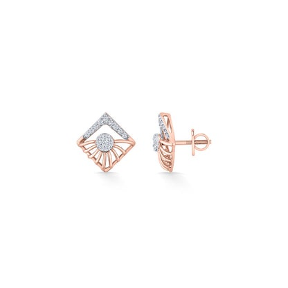 Faceted Cube Diamond & Gold Stud Earrings for Women