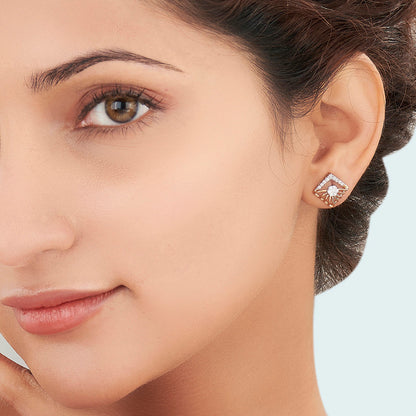 Faceted Cube Diamond & Gold Stud Earrings for Women