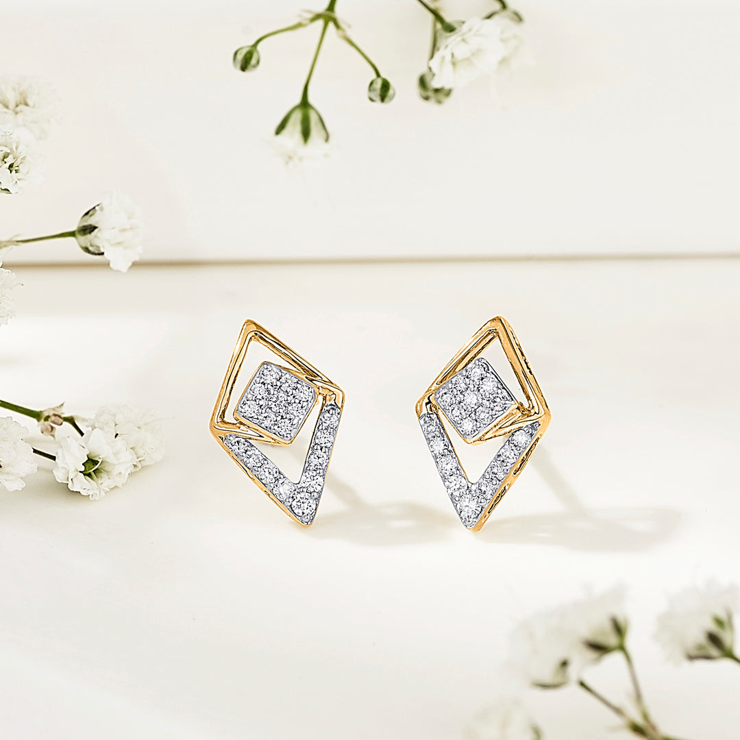 Prism Gleam Diamond & Gold Stud Earrings for Women