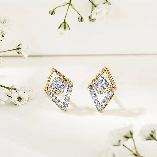 Prism Gleam Diamond & Gold Stud Earrings for Women