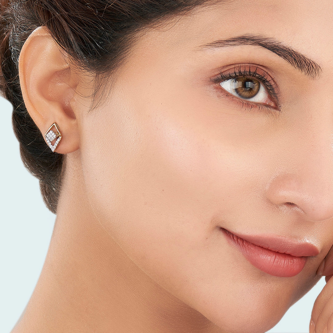 Prism Gleam Diamond & Gold Stud Earrings for Women