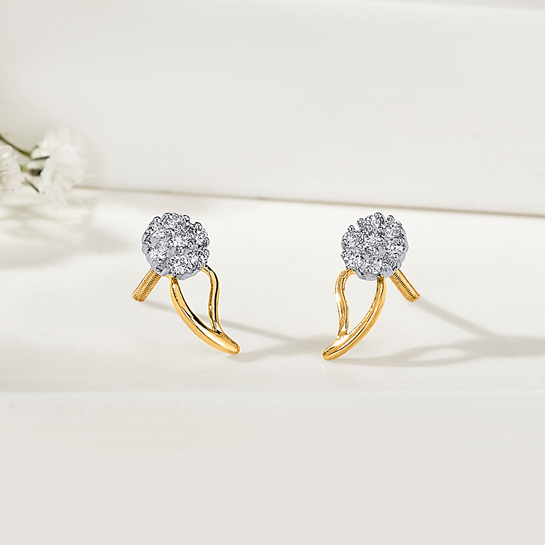 Bloom Crest Diamond & Gold Stud Earrings for Women