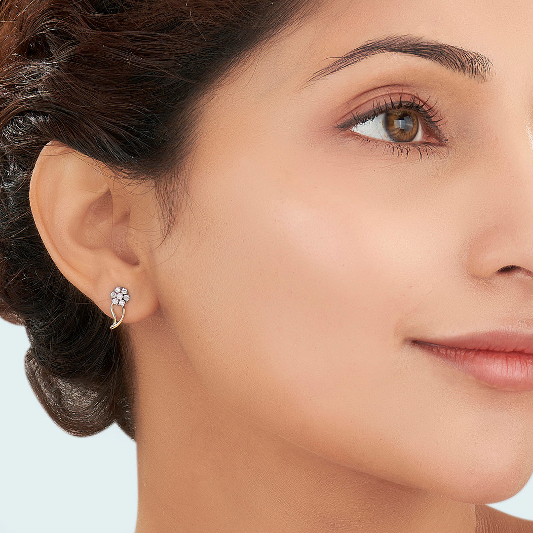Bloom Crest Diamond & Gold Stud Earrings for Women