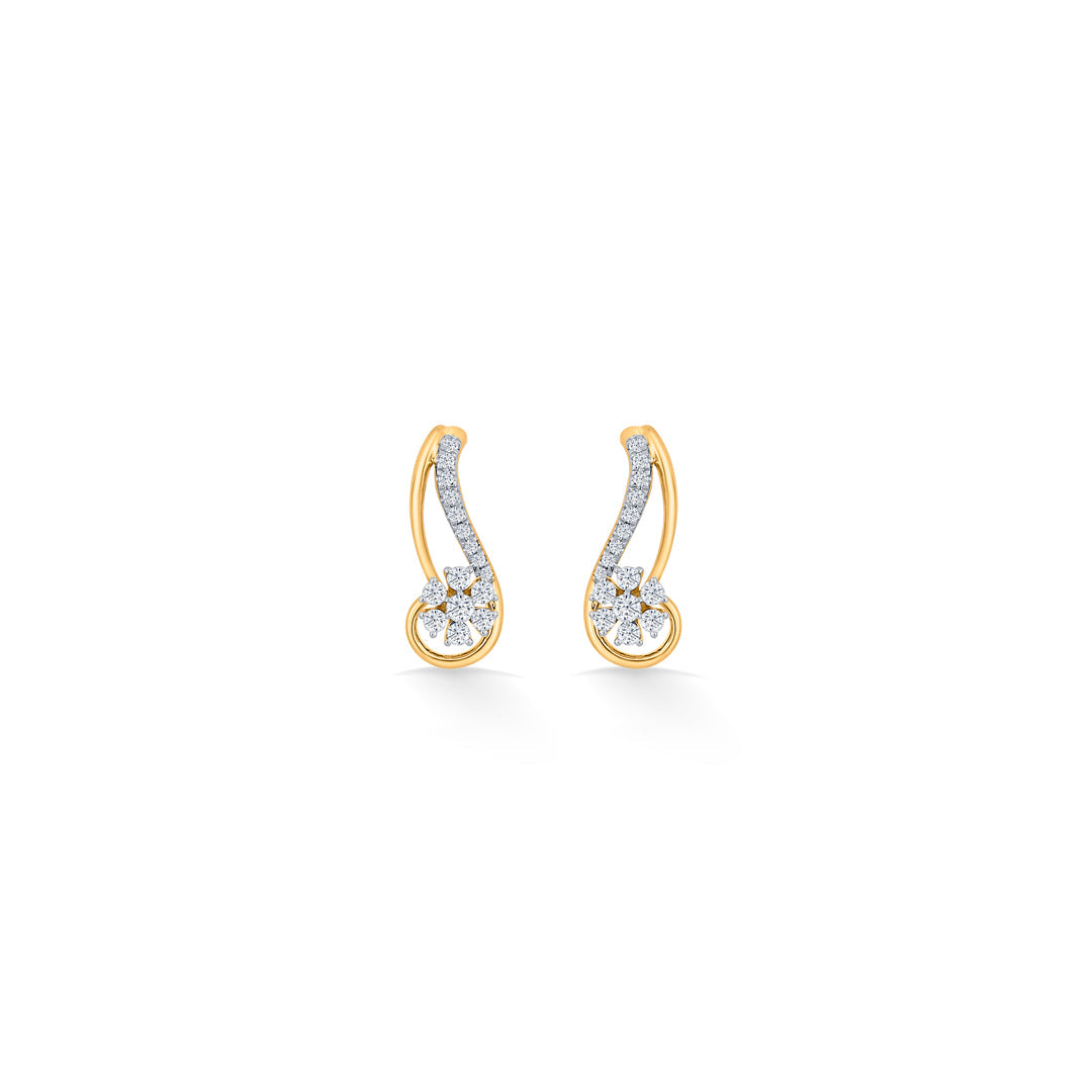 Curved Bloom Diamond & Gold Stud Earrings for Women