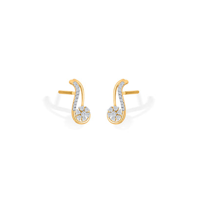 Curved Bloom Diamond & Gold Stud Earrings for Women