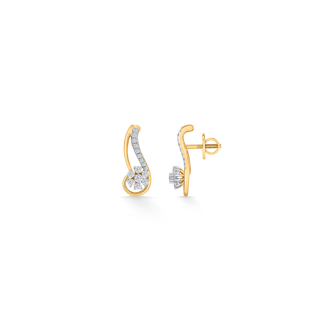 Curved Bloom Diamond & Gold Stud Earrings for Women