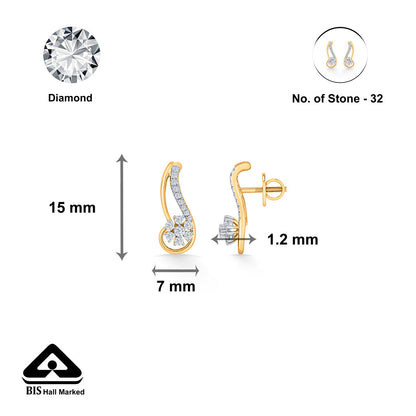 Curved Bloom Diamond & Gold Stud Earrings for Women