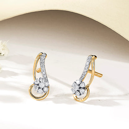 Curved Bloom Diamond & Gold Stud Earrings for Women