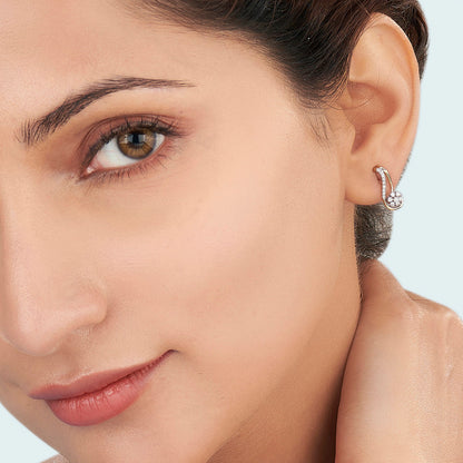 Curved Bloom Diamond & Gold Stud Earrings for Women