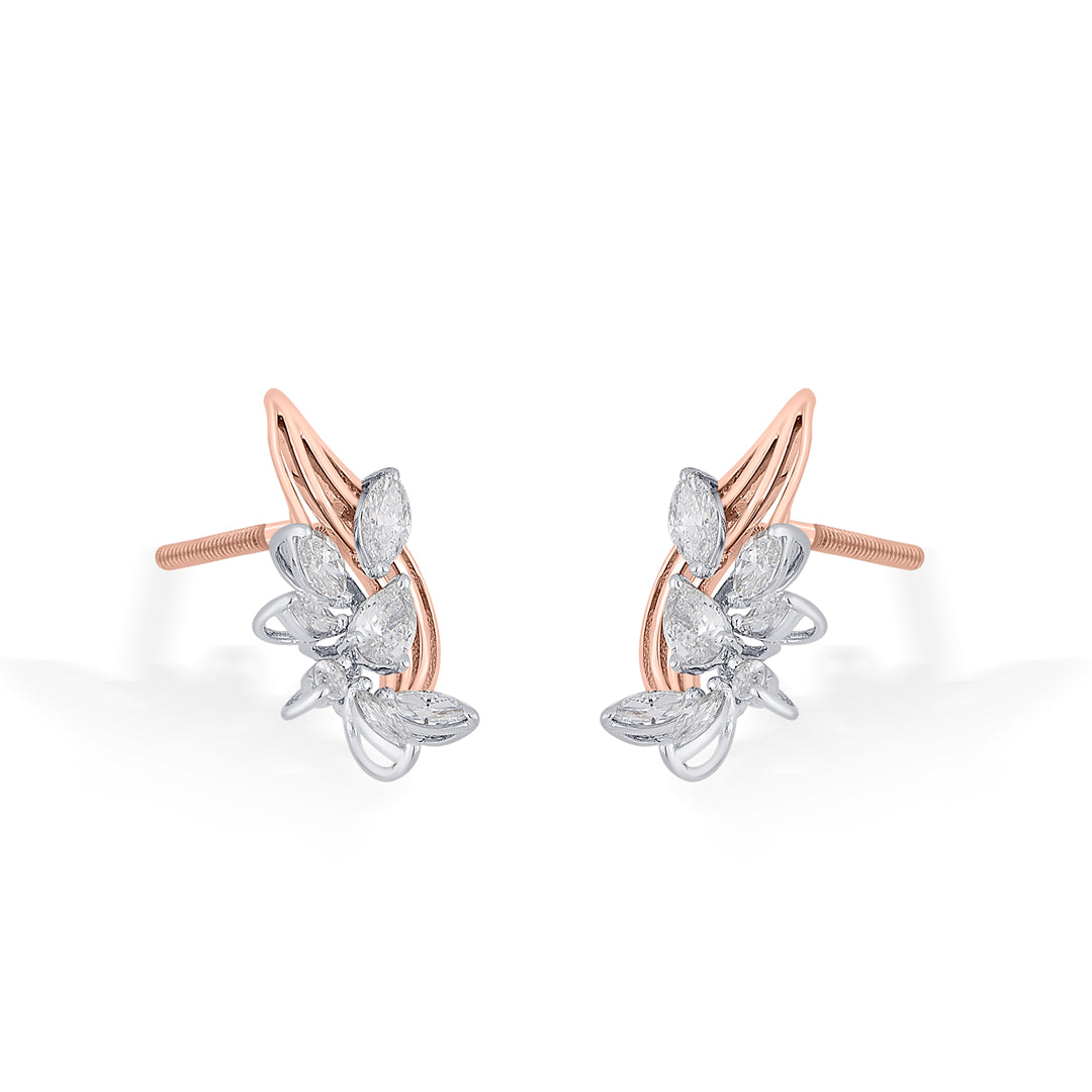 Golden Bloom Diamond & Gold Stud Earrings for Women