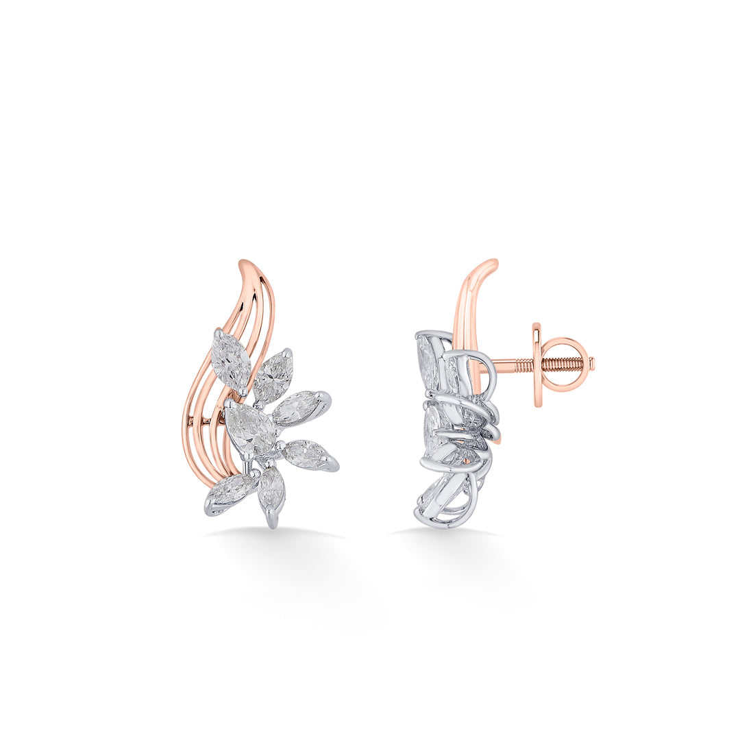 Golden Bloom Diamond & Gold Stud Earrings for Women