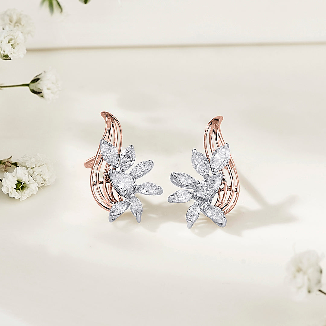 Golden Bloom Diamond & Gold Stud Earrings for Women