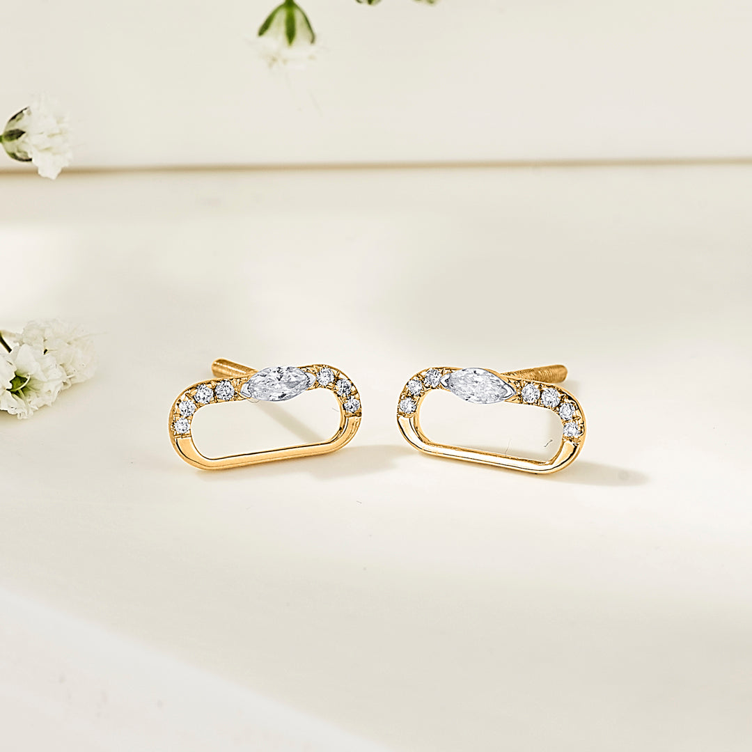 Ovalith Gleam Diamond & Gold Stud Earrings for Women