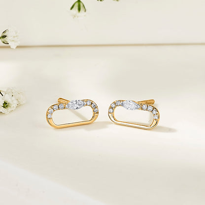 Ovalith Gleam Diamond & Gold Stud Earrings for Women