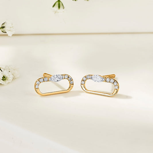 Ovalith Gleam Diamond & Gold Stud Earrings for Women