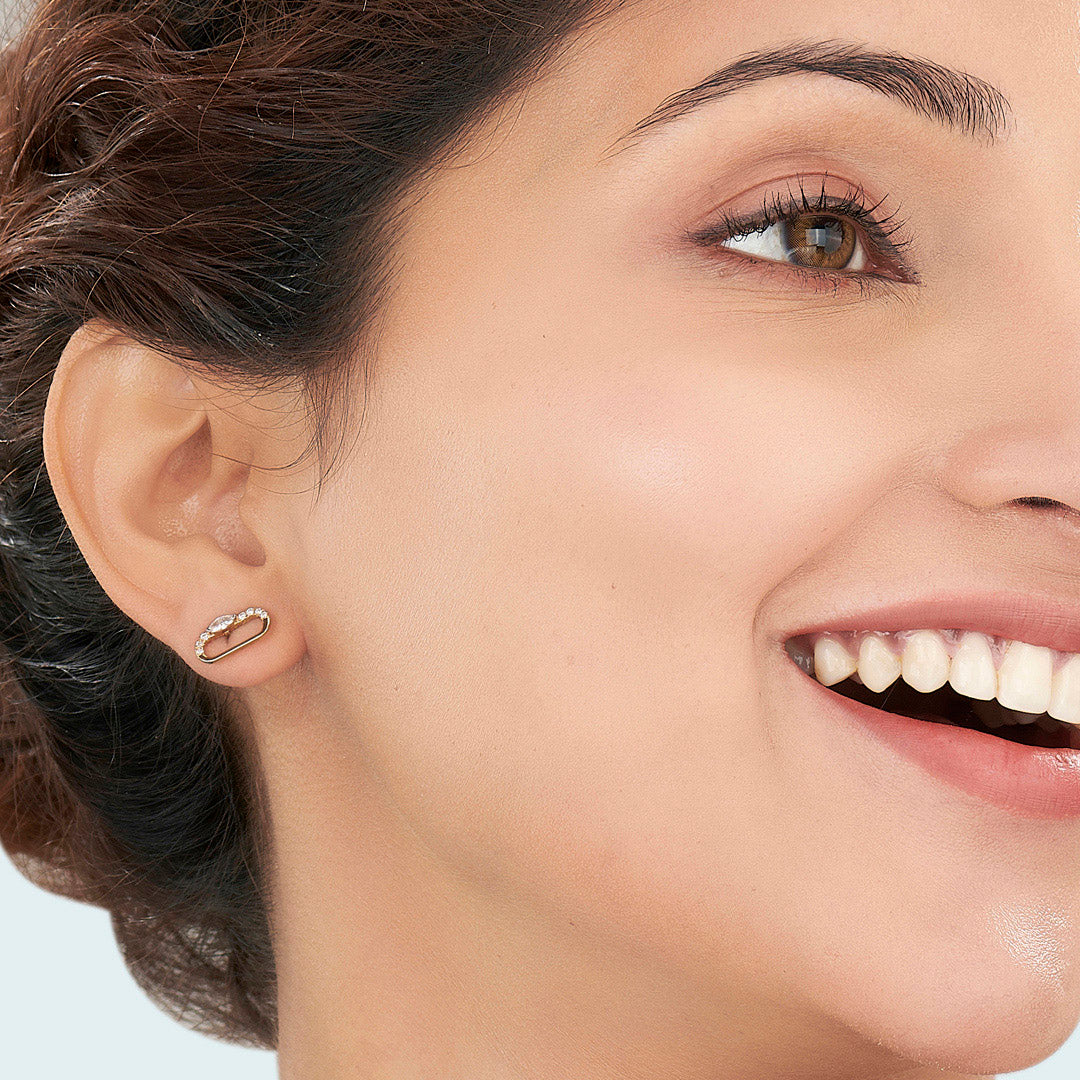 Ovalith Gleam Diamond & Gold Stud Earrings for Women