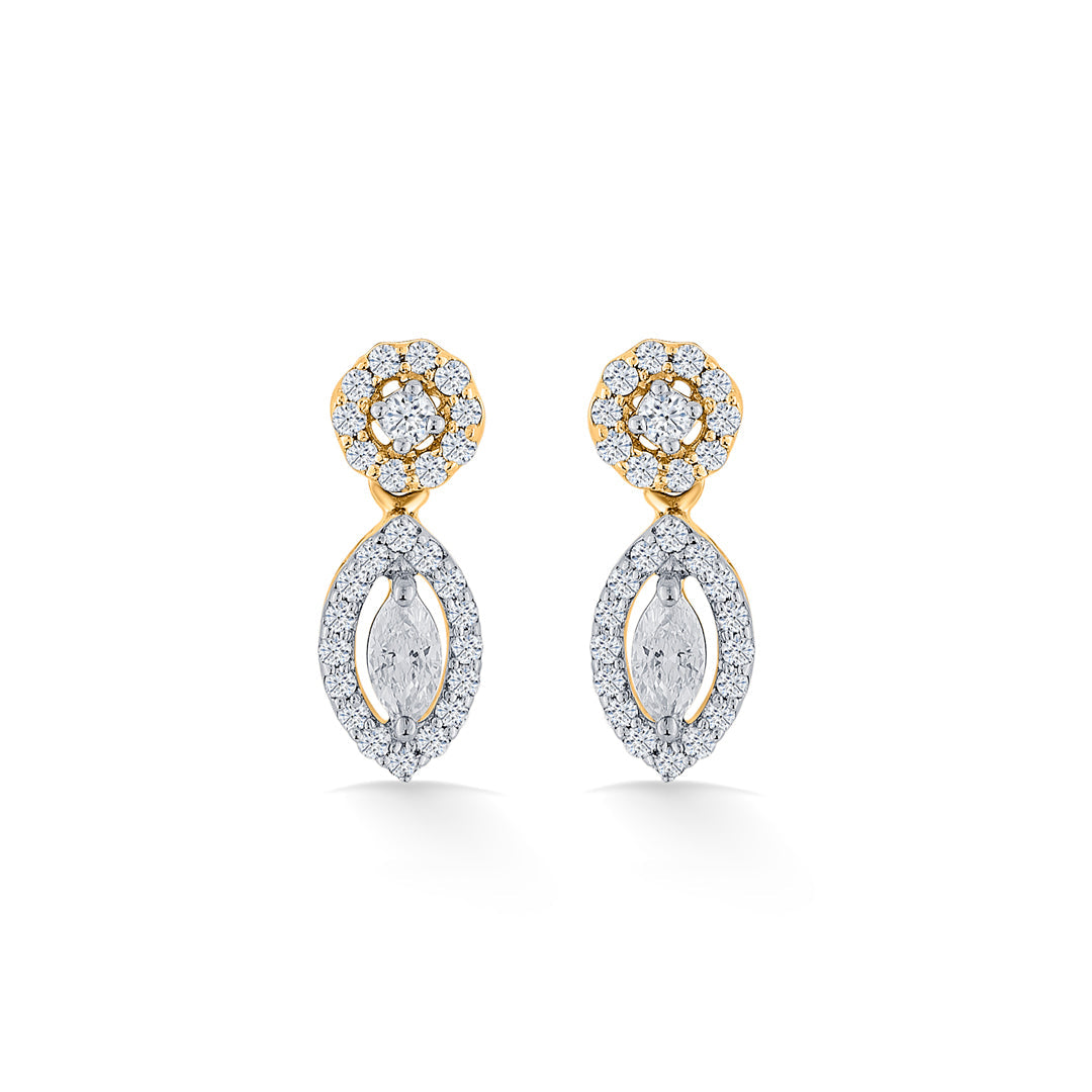 Oval Drop Diamond & Gold Stud Earrings for Women