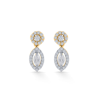 Oval Drop Diamond & Gold Stud Earrings for Women