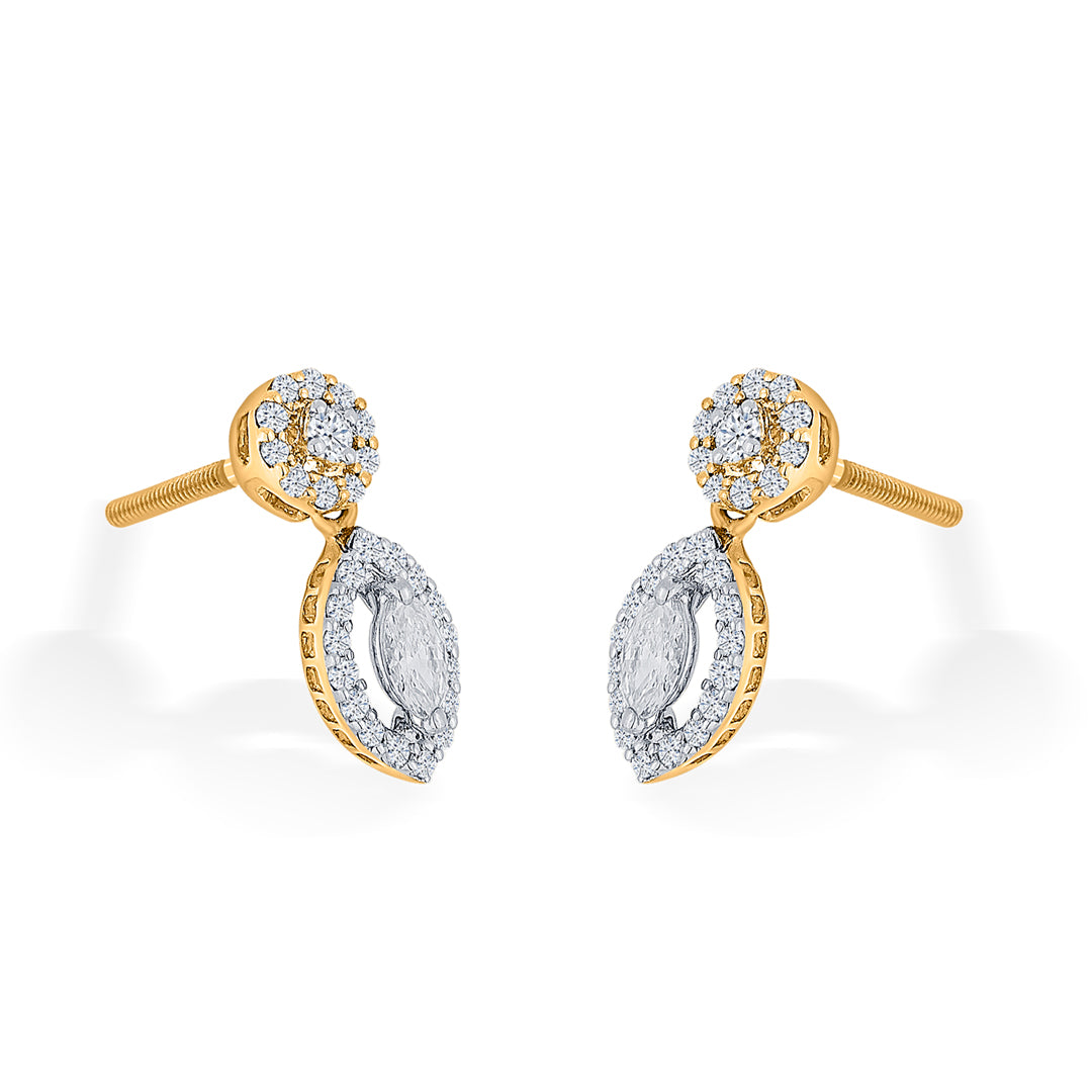 Oval Drop Diamond & Gold Stud Earrings for Women