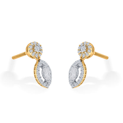 Oval Drop Diamond & Gold Stud Earrings for Women