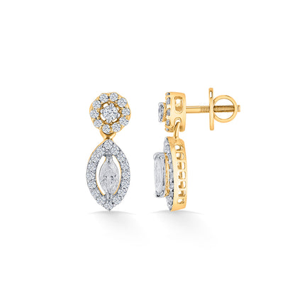 Oval Drop Diamond & Gold Stud Earrings for Women