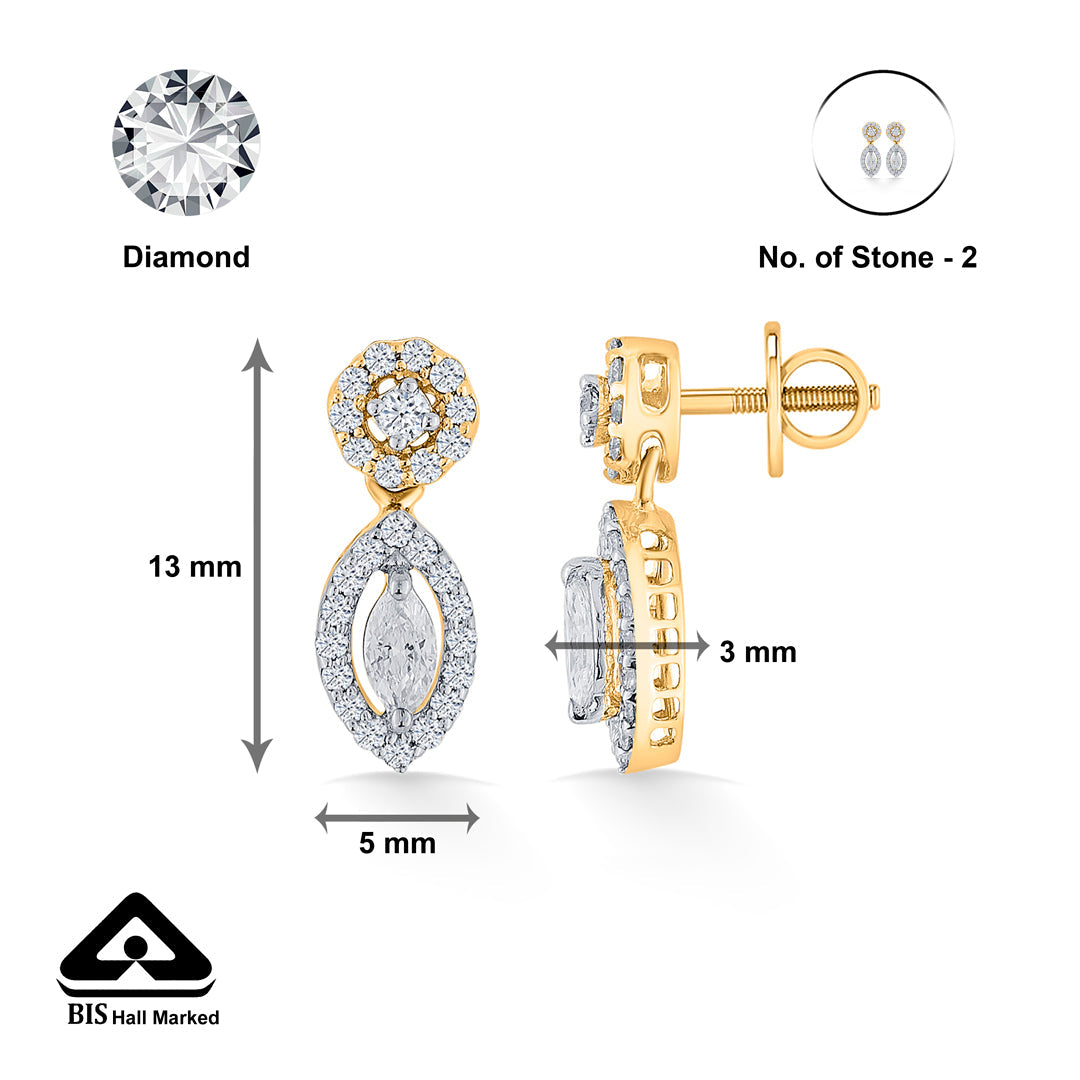 Oval Drop Diamond & Gold Stud Earrings for Women