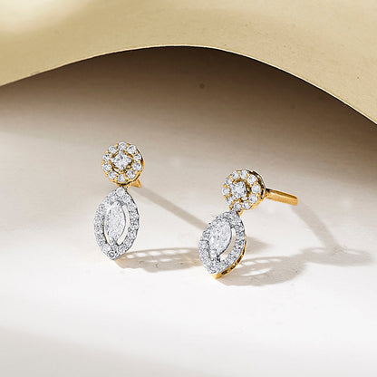 Oval Drop Diamond & Gold Stud Earrings for Women