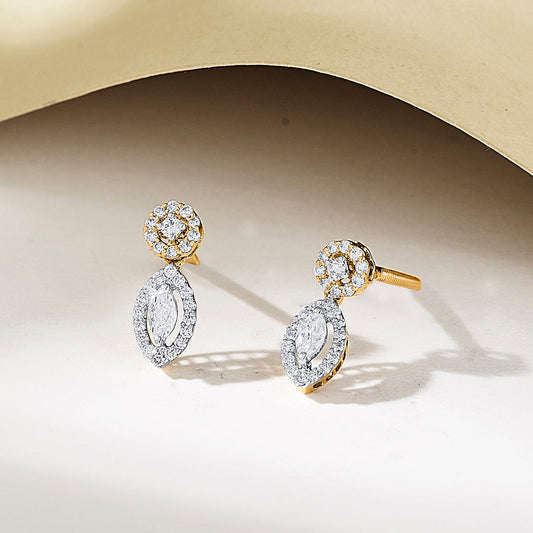 Oval Drop Diamond & Gold Stud Earrings for Women