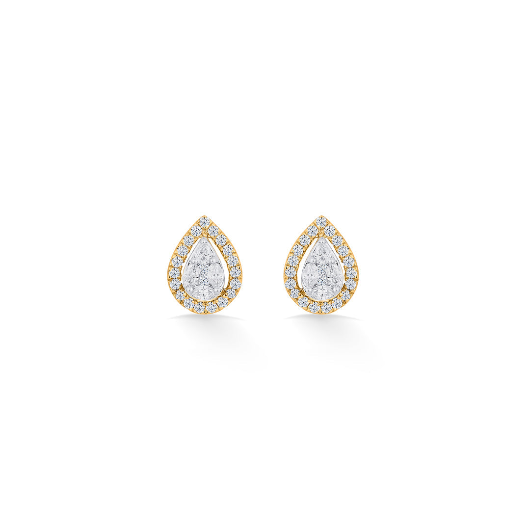 Dewdrop Spark Diamond & Gold Stud Earrings for Women