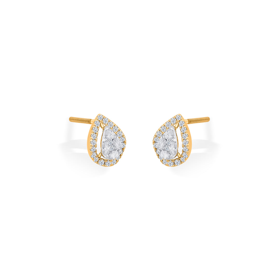 Dewdrop Spark Diamond & Gold Stud Earrings for Women