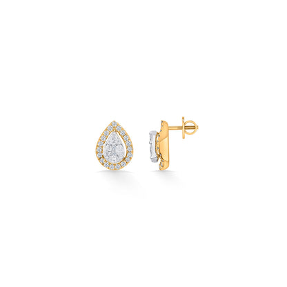 Dewdrop Spark Diamond & Gold Stud Earrings for Women