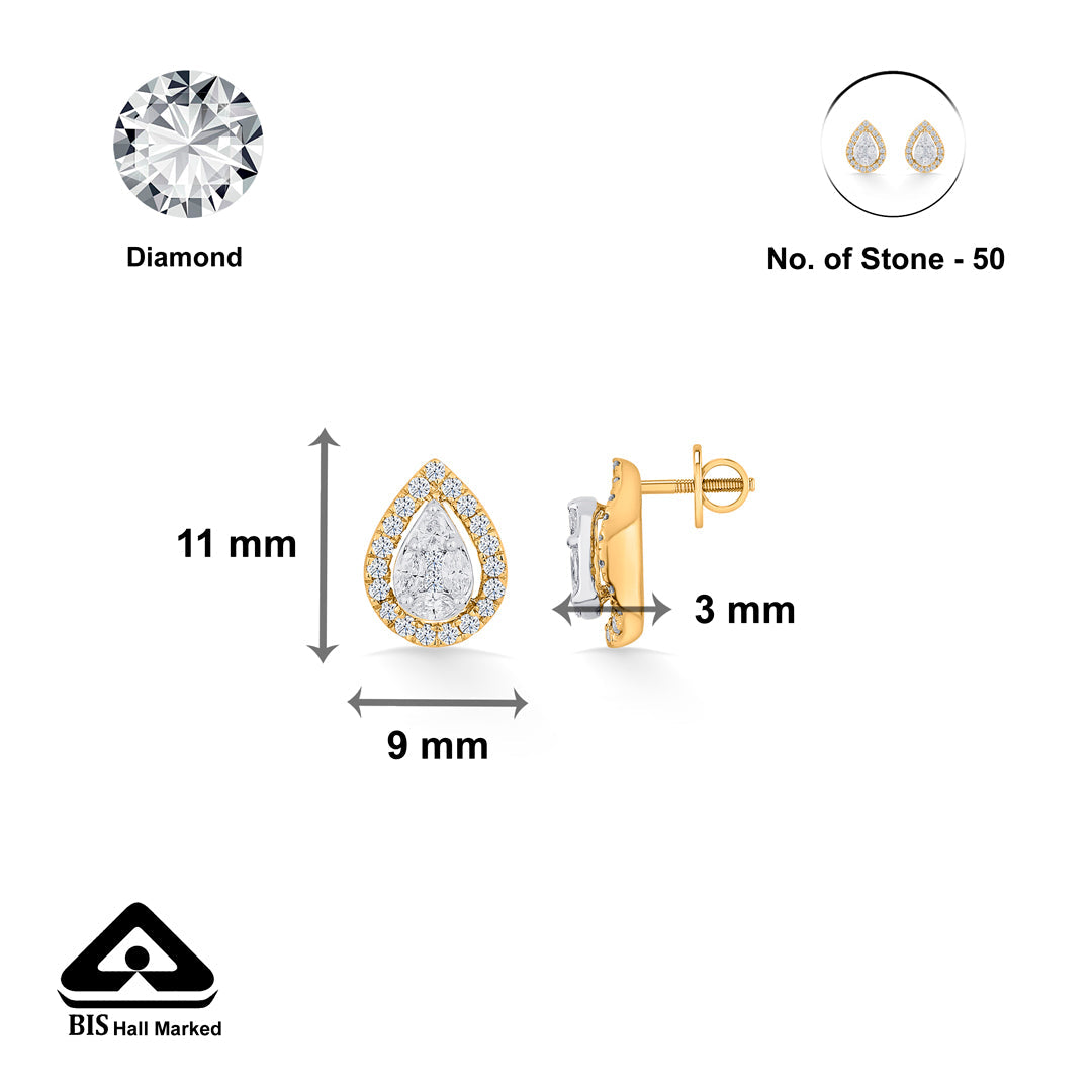 Dewdrop Spark Diamond & Gold Stud Earrings for Women