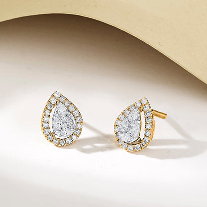 Dewdrop Spark Diamond & Gold Stud Earrings for Women
