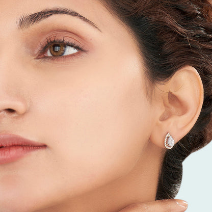 Dewdrop Spark Diamond & Gold Stud Earrings for Women