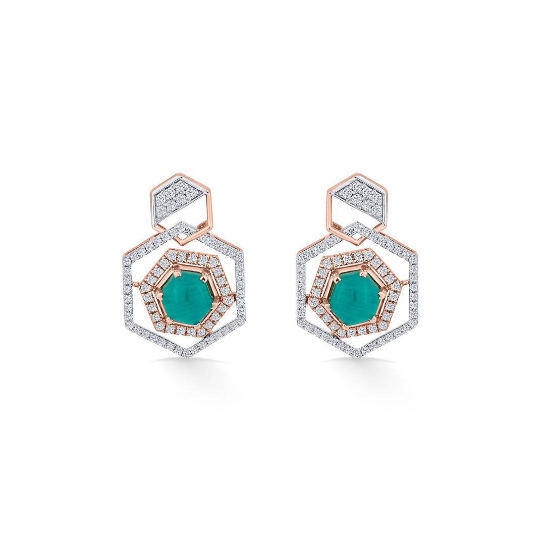 Regal Hexagon Diamond & Gold Stud Earrings for Women