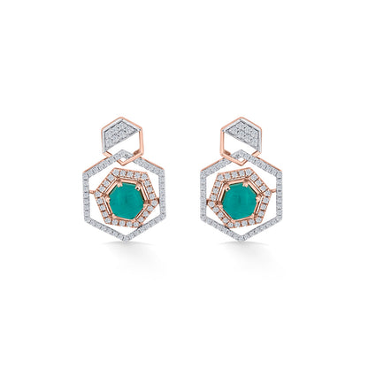 Regal Hexagon Diamond & Gold Stud Earrings for Women