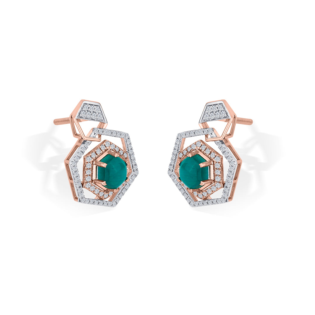 Regal Hexagon Diamond & Gold Stud Earrings for Women