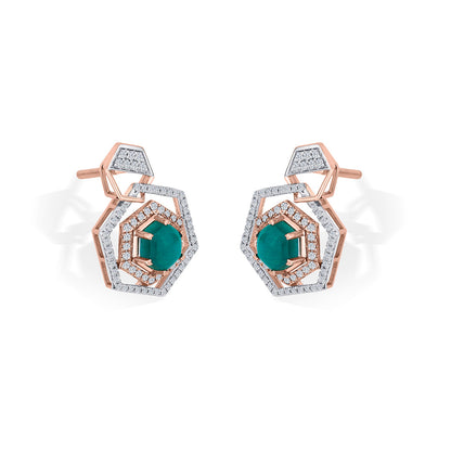 Regal Hexagon Diamond & Gold Stud Earrings for Women