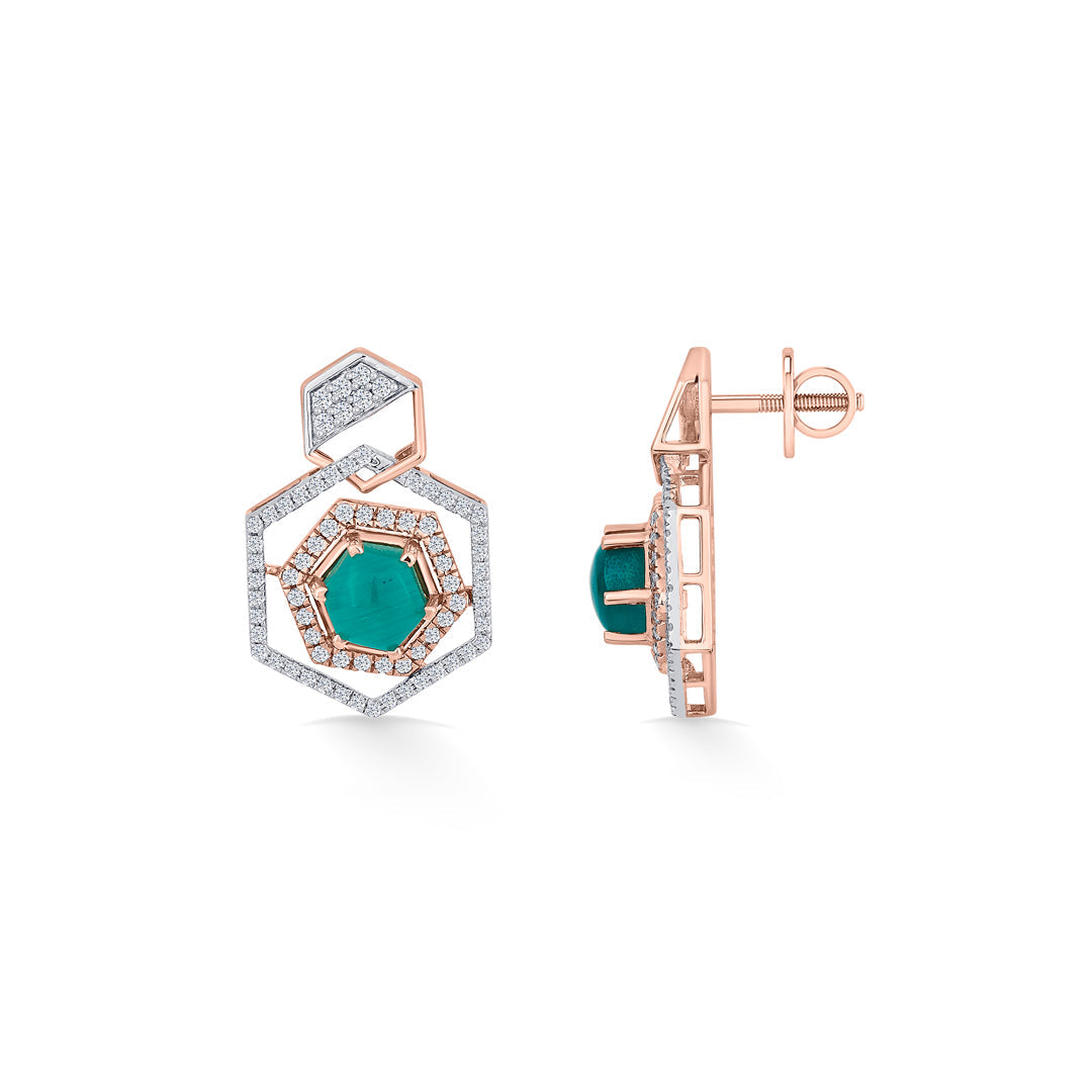 Regal Hexagon Diamond & Gold Stud Earrings for Women