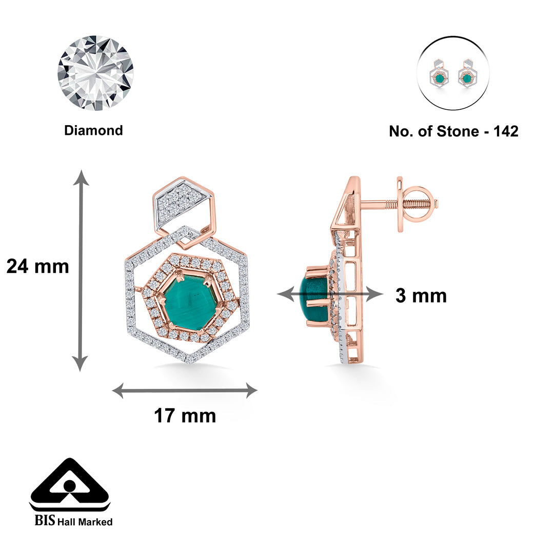 Regal Hexagon Diamond & Gold Stud Earrings for Women
