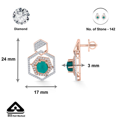 Regal Hexagon Diamond & Gold Stud Earrings for Women