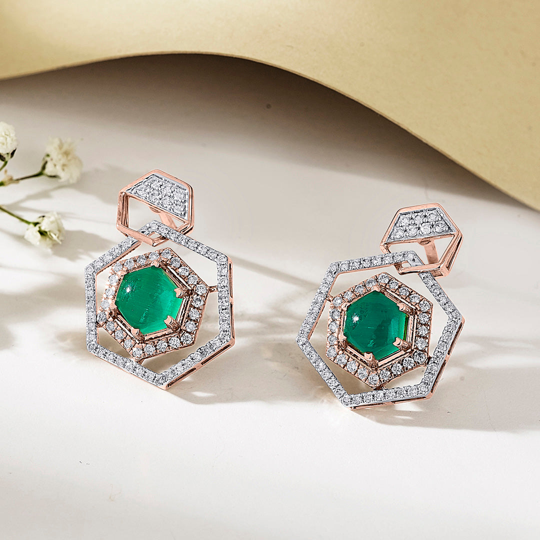 Regal Hexagon Diamond & Gold Stud Earrings for Women