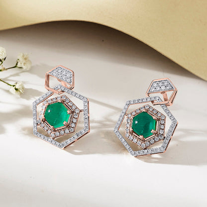 Regal Hexagon Diamond & Gold Stud Earrings for Women